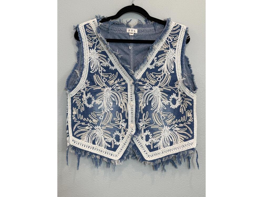 POL Embroidered Western Denim Vest, New without tags